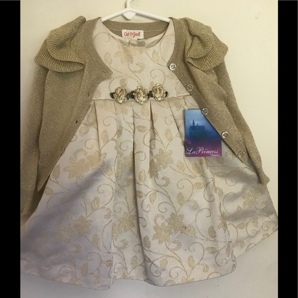 La Princess Gold Shimmer Sparkle Swiss Roses Dress - Picture 1 of 11